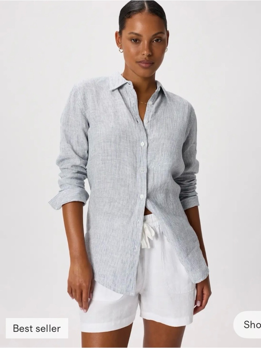 Quince Women's Linen Shirt - Light Blue Stripe size L